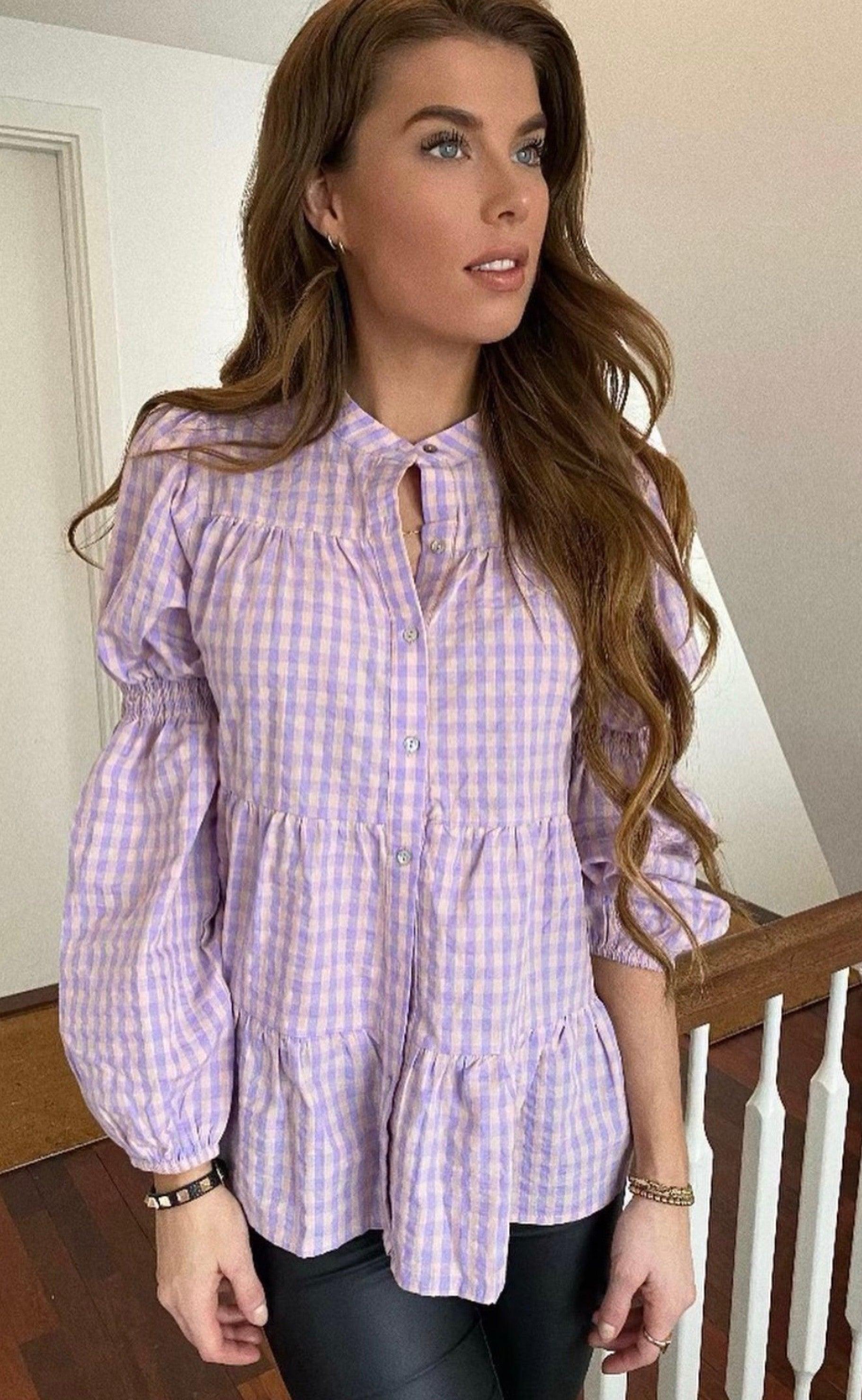 Continue Bluse - Sanna - Purple Check