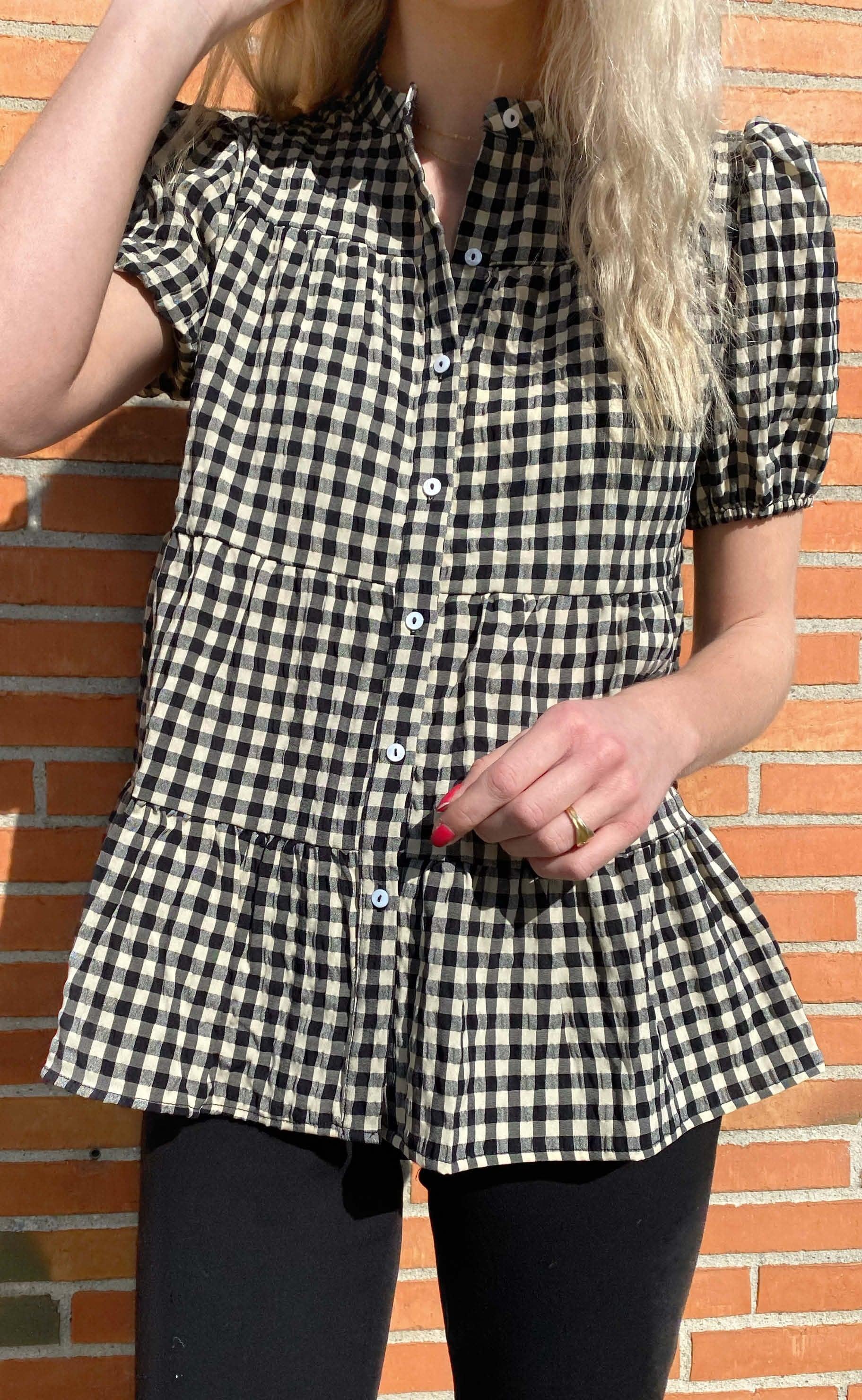 Continue Bluse - Sanna short - Small Check Black