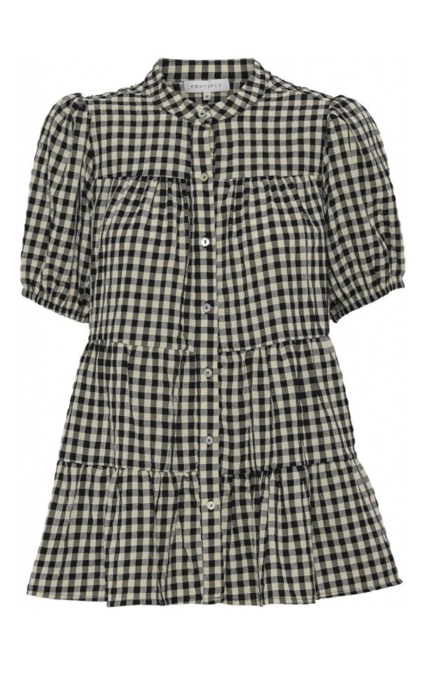 Continue Bluse - Sanna short - Small Check Black