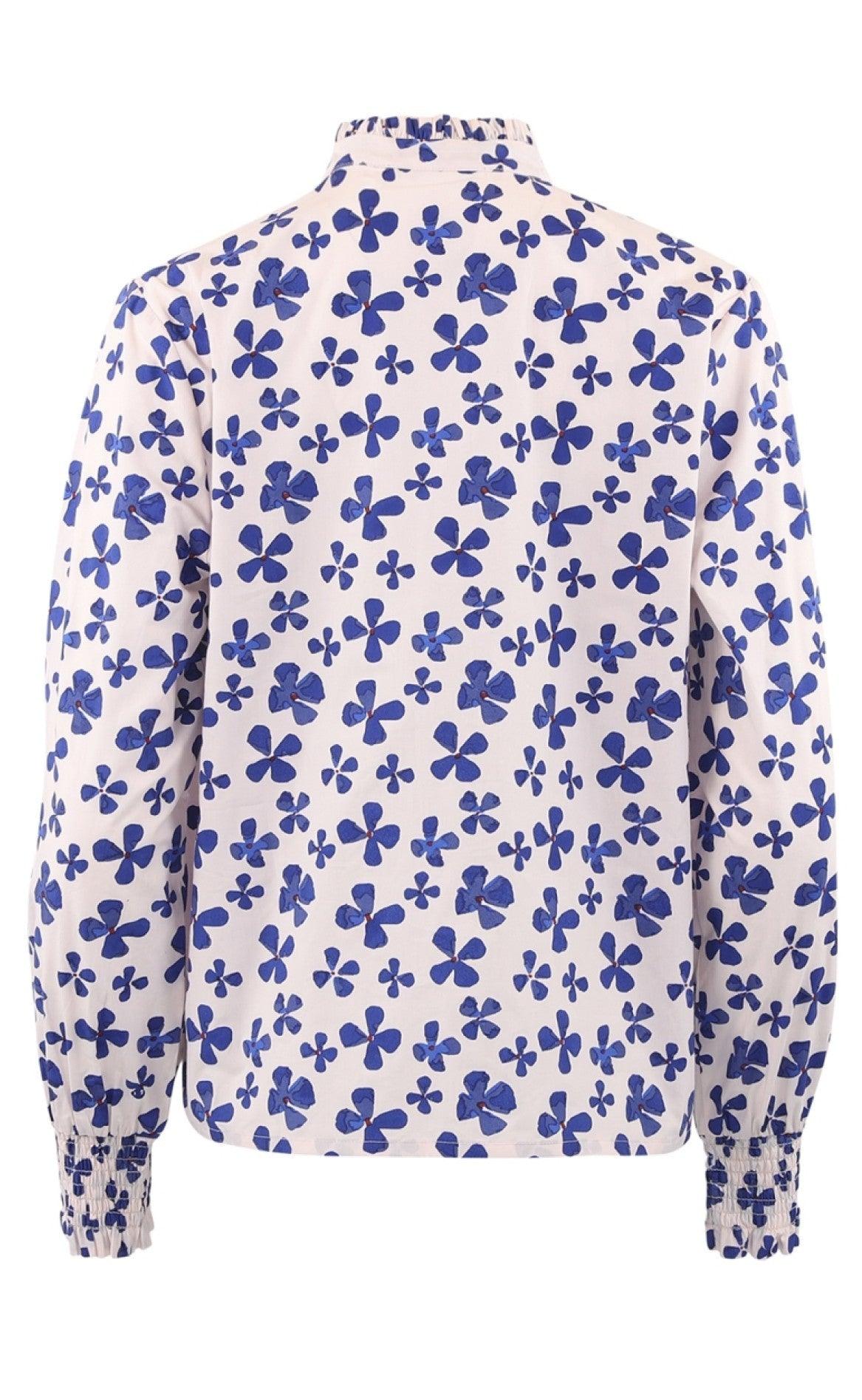 Continue Bluse - Viola - White With Blue Print