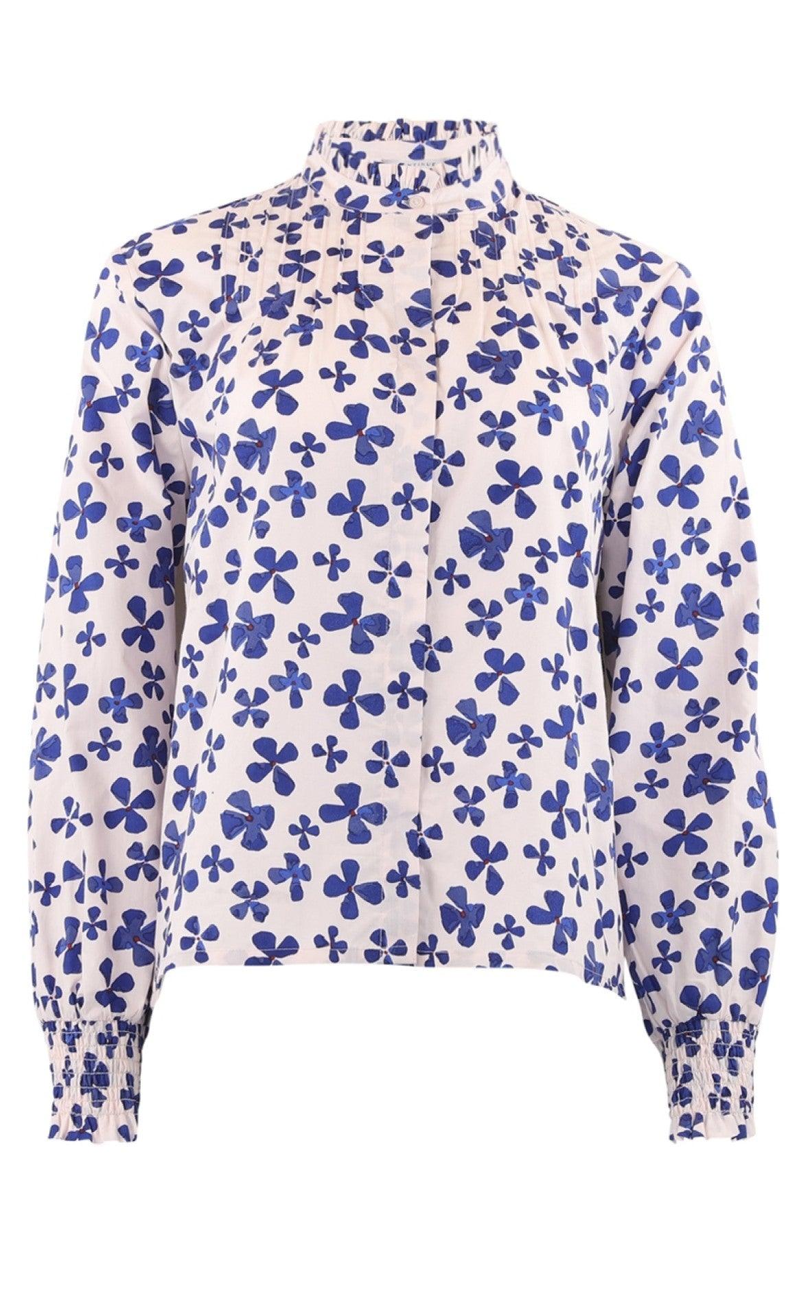 Continue Bluse - Viola - White With Blue Print