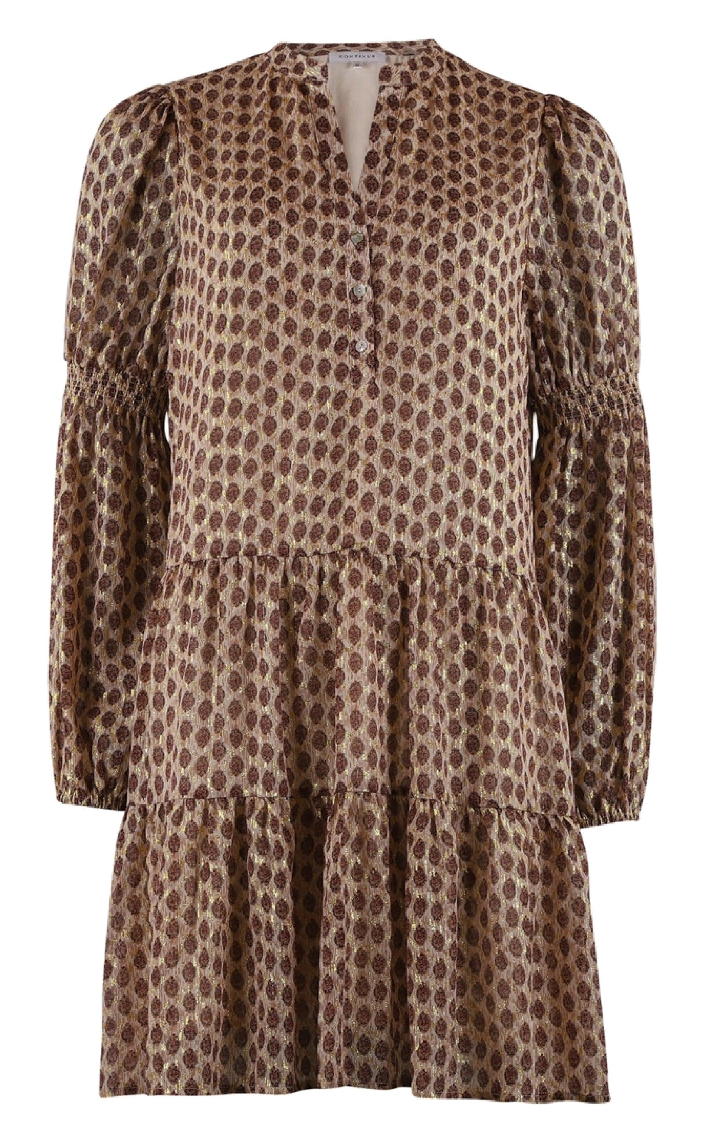 Continue Kjole - Annika - Gold Foil Print Sand
