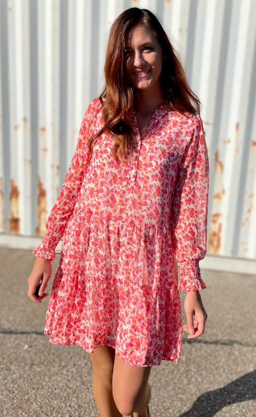 Continue Kjole - Annika - Pink/Orange Flower