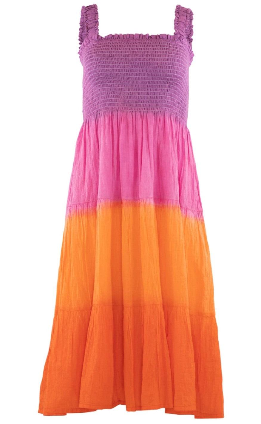 Continue Kjole - Beth - Orange/Pink Dip Dye