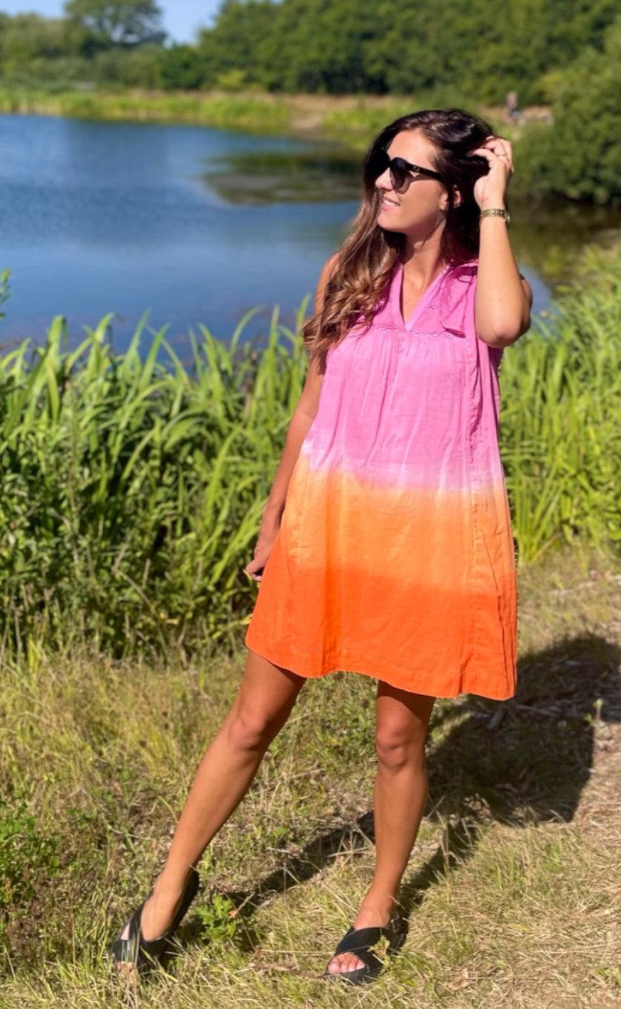 Continue Kjole - Joey - Orange/Pink Dip Dye