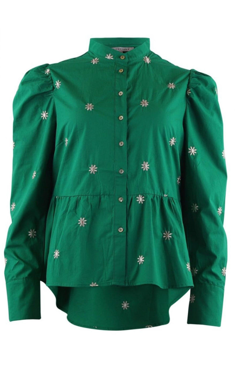Continue Skjorte - Karen - Green With White