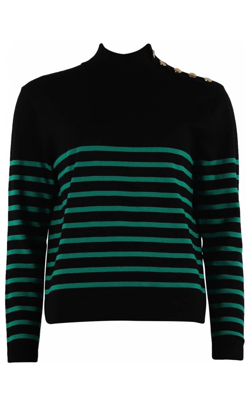 Continue Strikbluse - Sissa - Black With Green Stripe