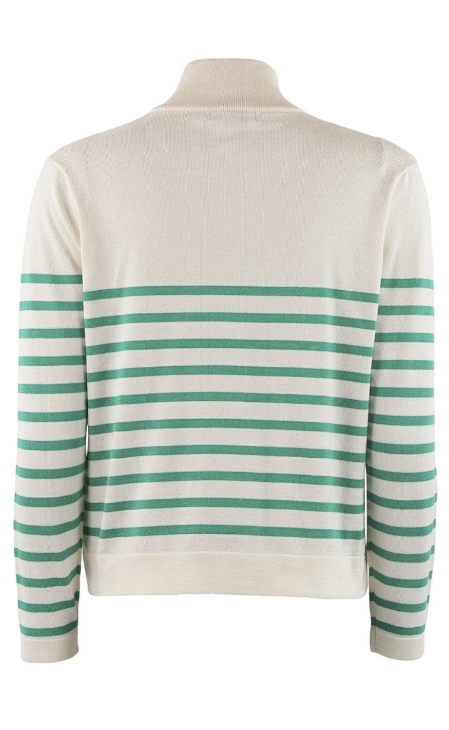 Continue Strikbluse - Sissa - Off White With Green Stripes