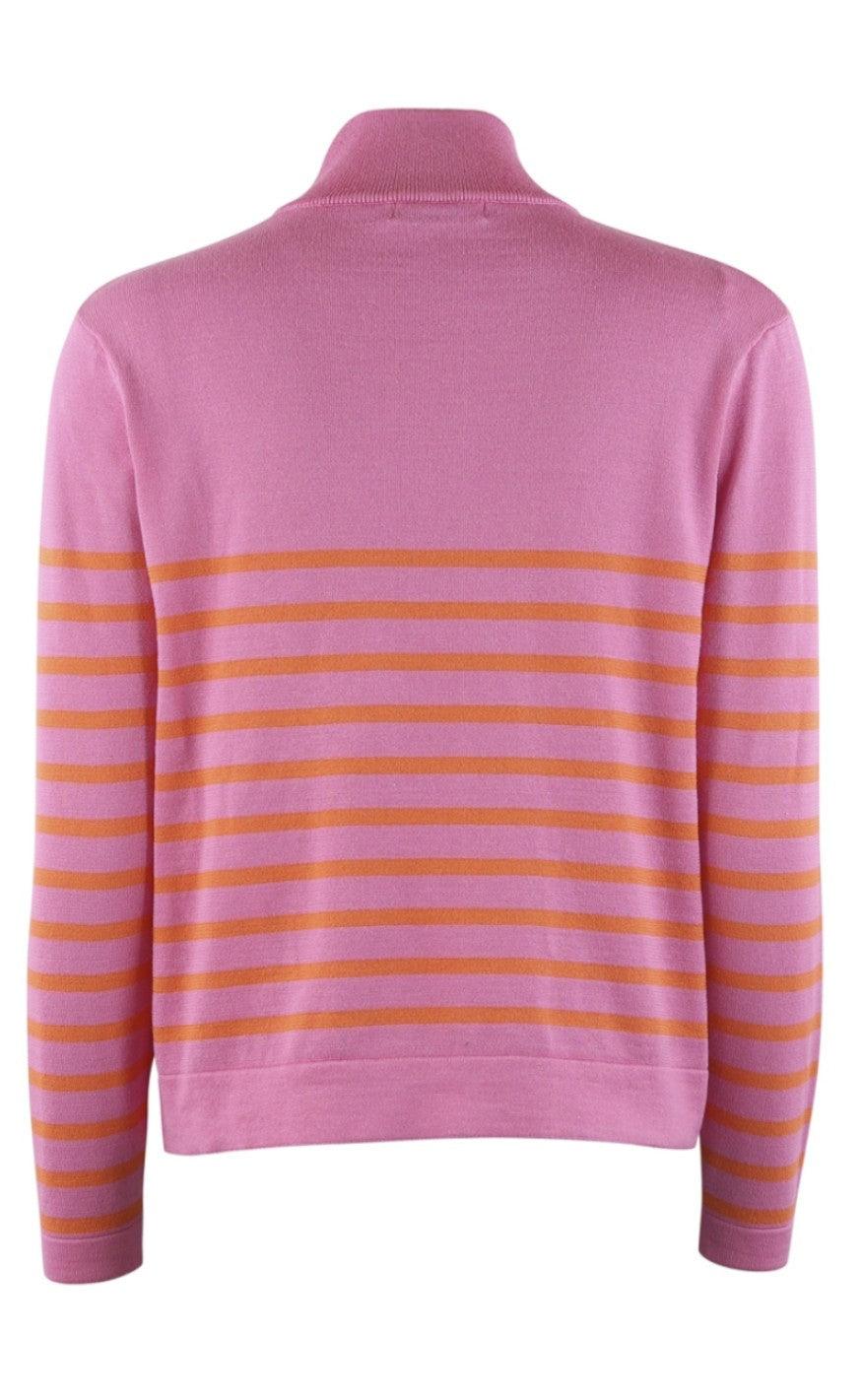 Continue Strikbluse - Sissa - Pink With Orange Stripes