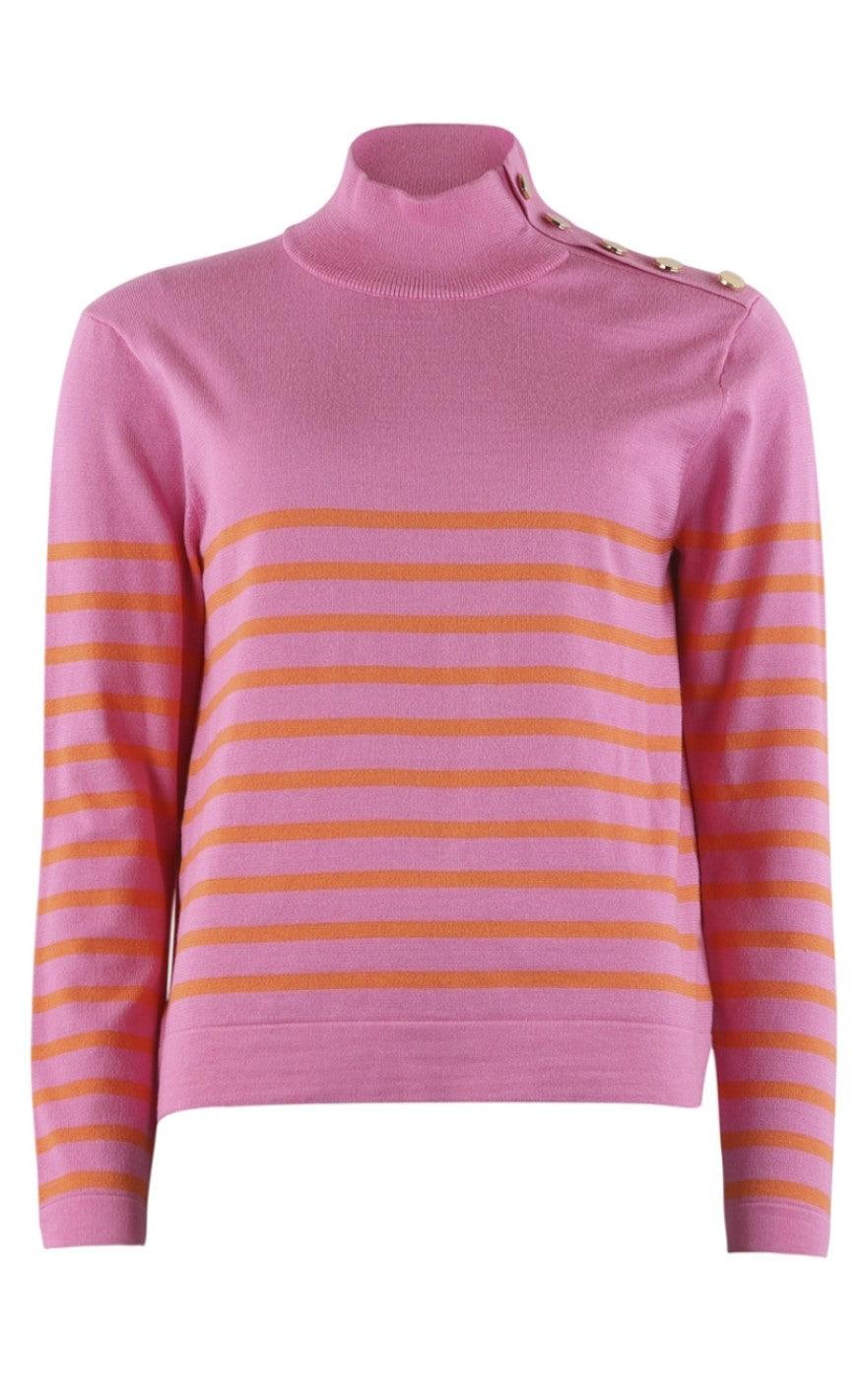 Continue Strikbluse - Sissa - Pink With Orange Stripes