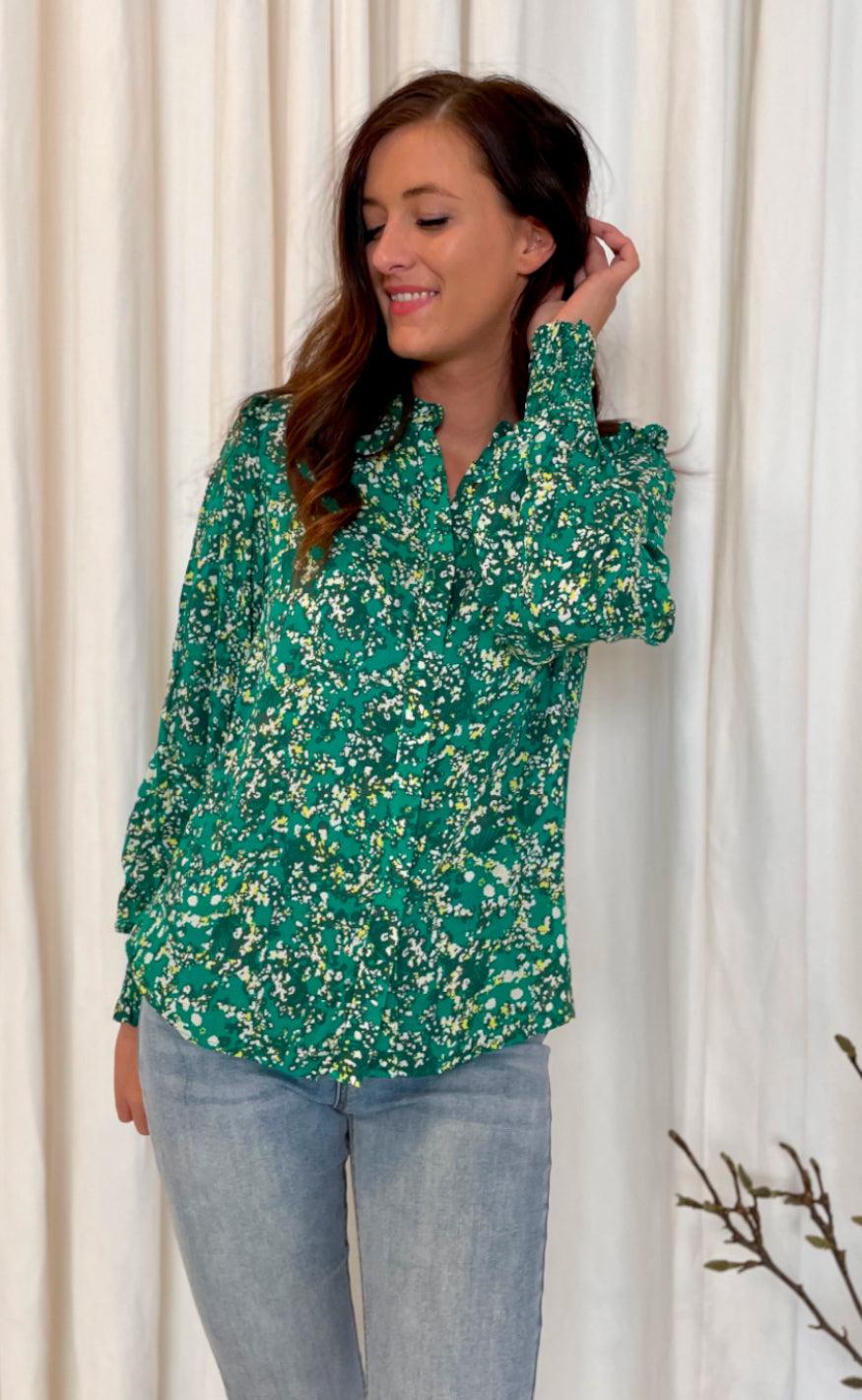 Freequent Bluse - Adney - Pepper Green W. Sharp Green
