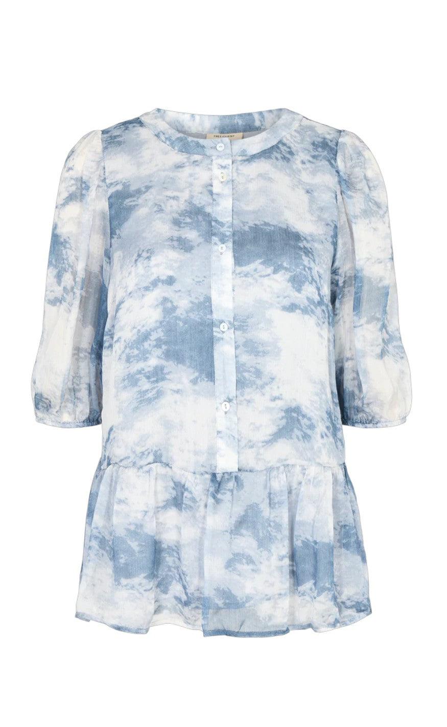 Freequent Bluse - Marble - Chambray Blue Mix