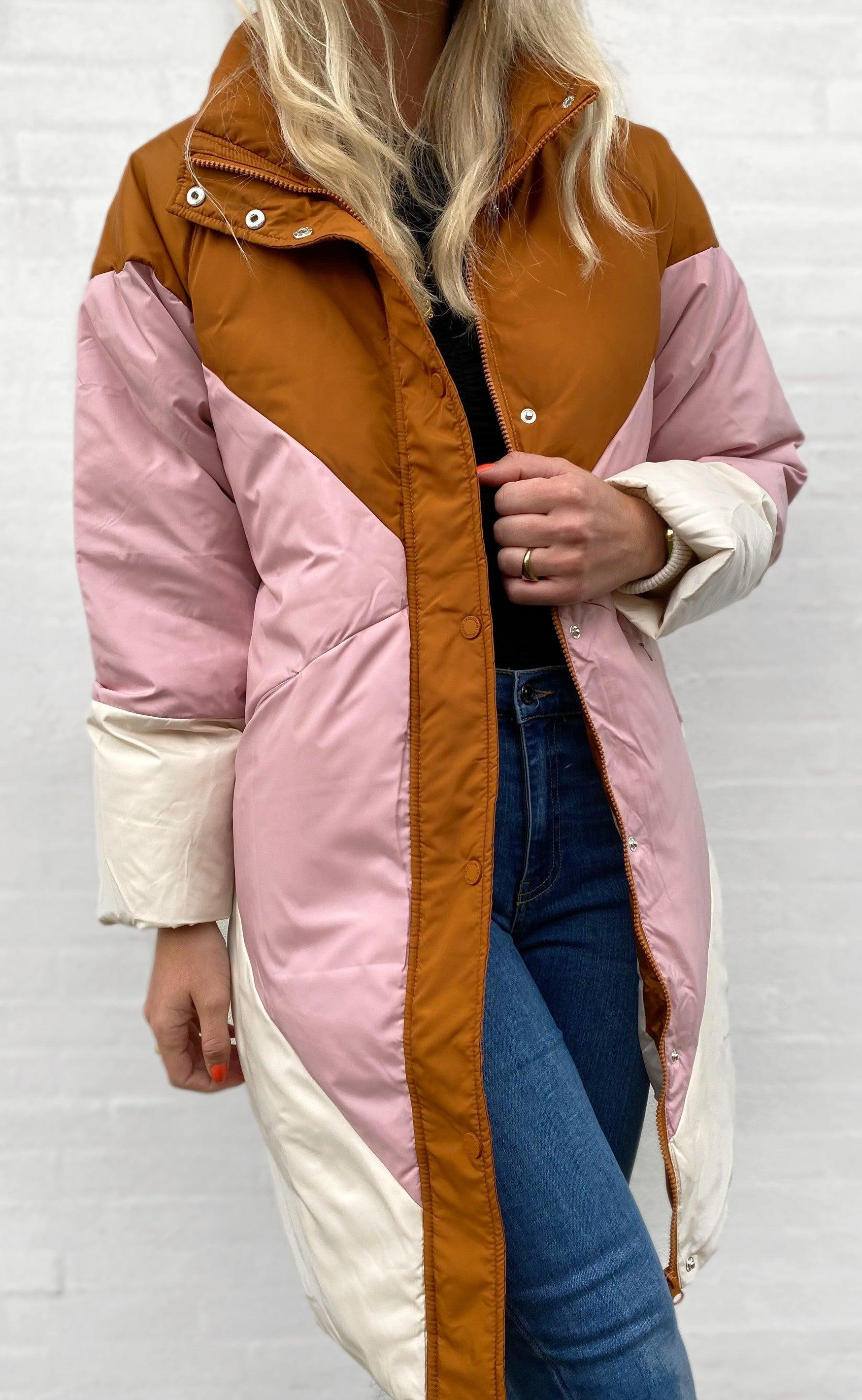 Freequent Jakke - Blocky - Silver Mink With Pale Mauve