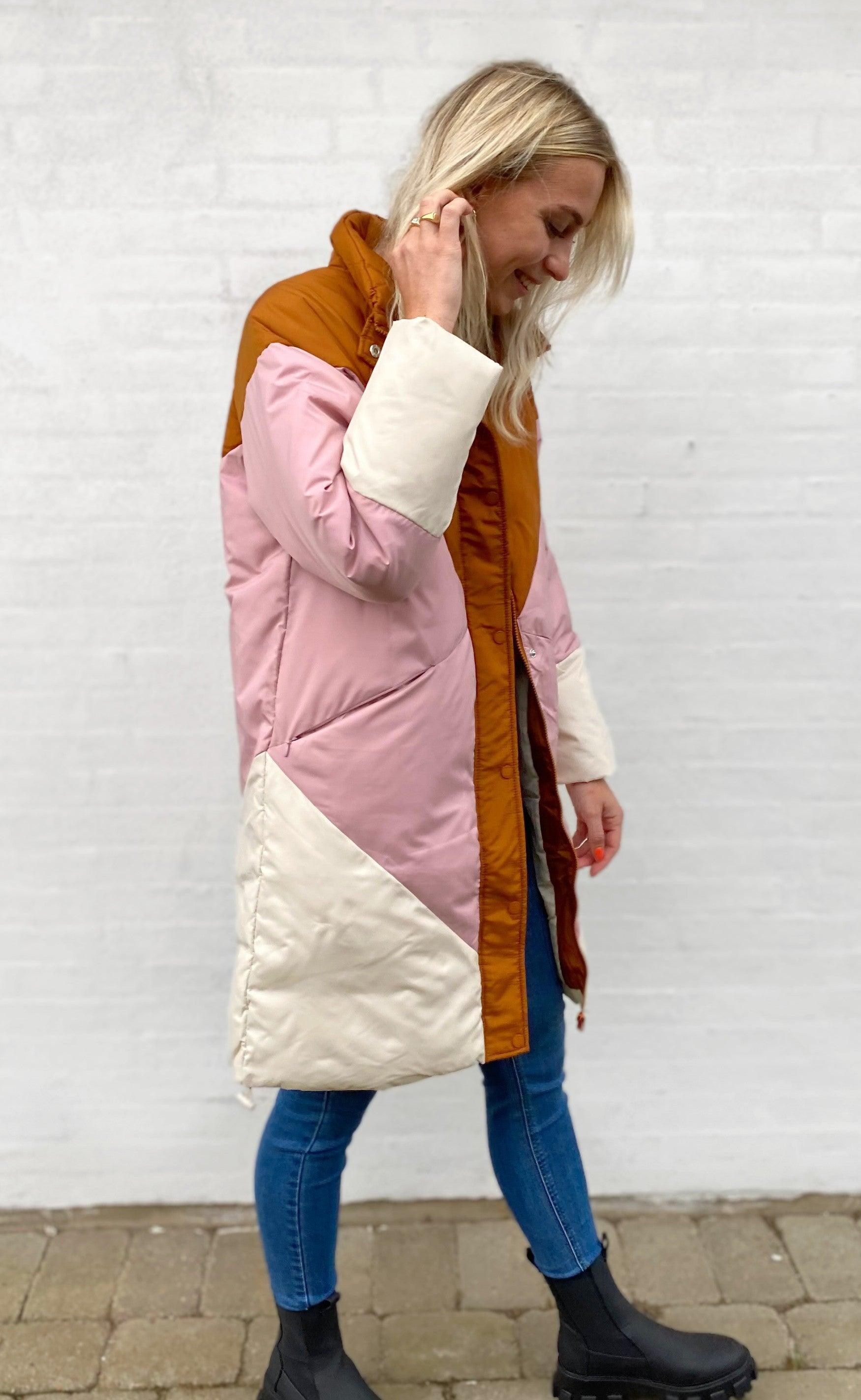 Freequent Jakke - Blocky - Silver Mink With Pale Mauve