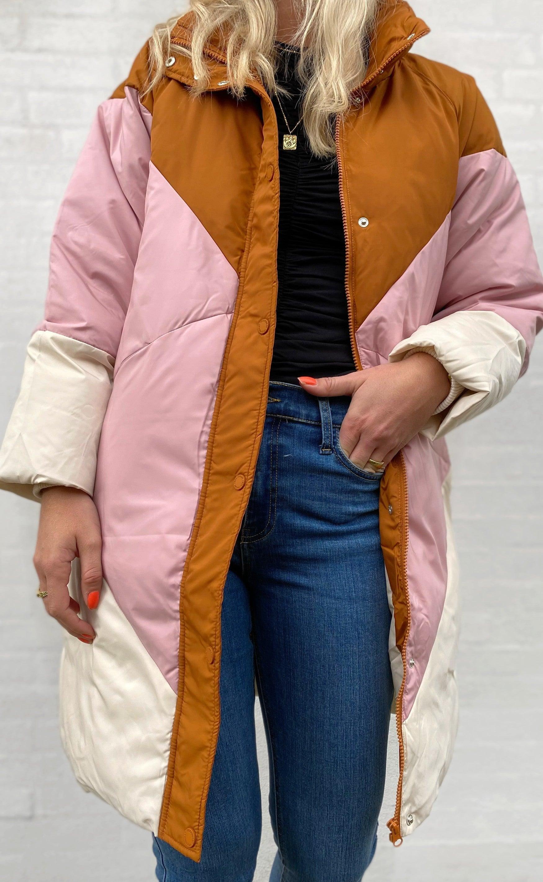 Freequent Jakke - Blocky - Silver Mink With Pale Mauve