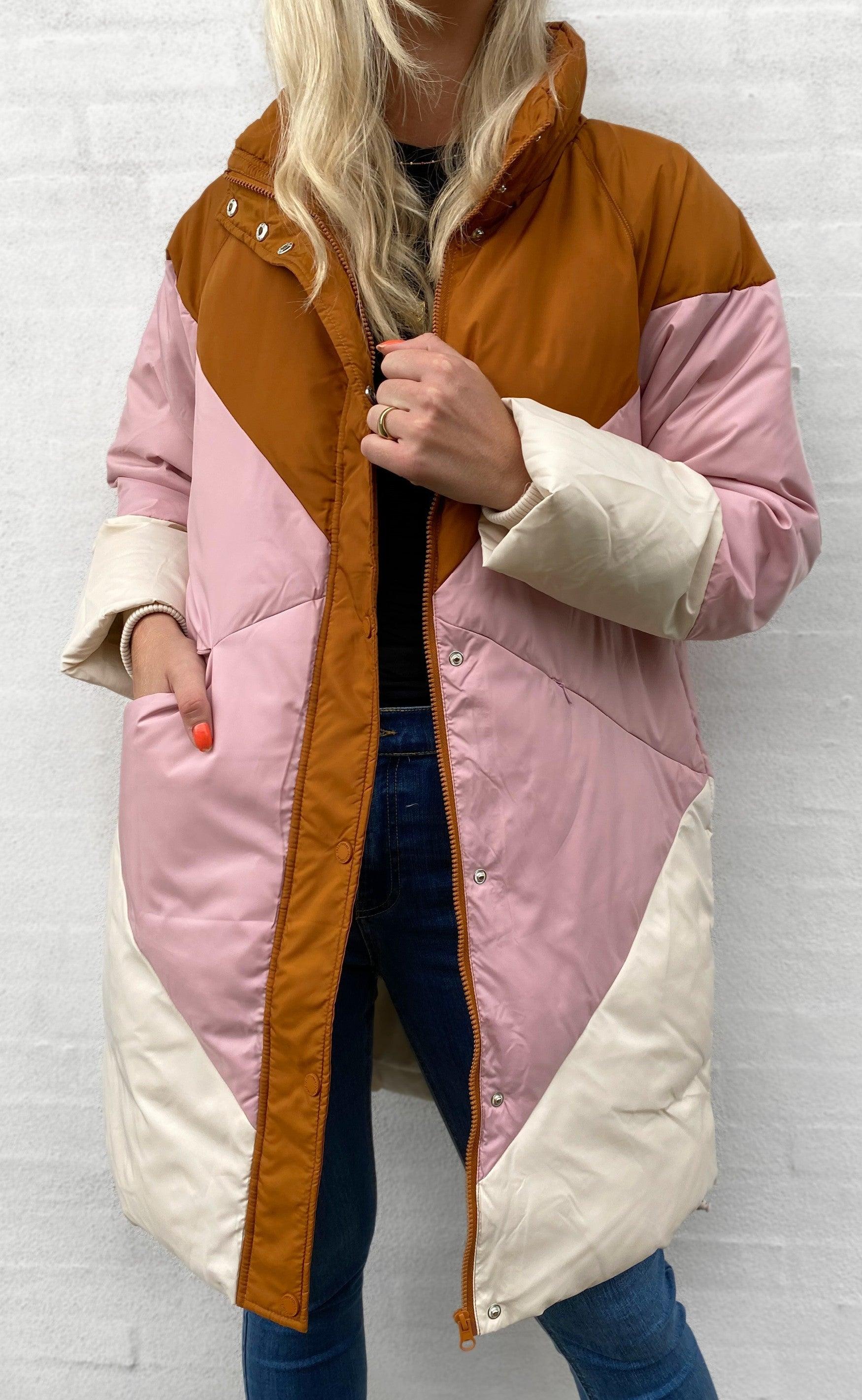 Freequent Jakke - Blocky - Silver Mink With Pale Mauve
