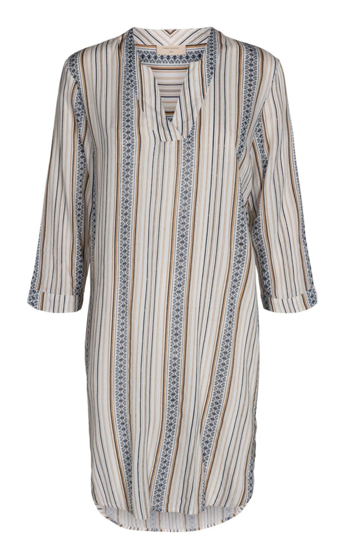 Freequent Kjole - Bea Shirt Stripe - Beige Sand Mix
