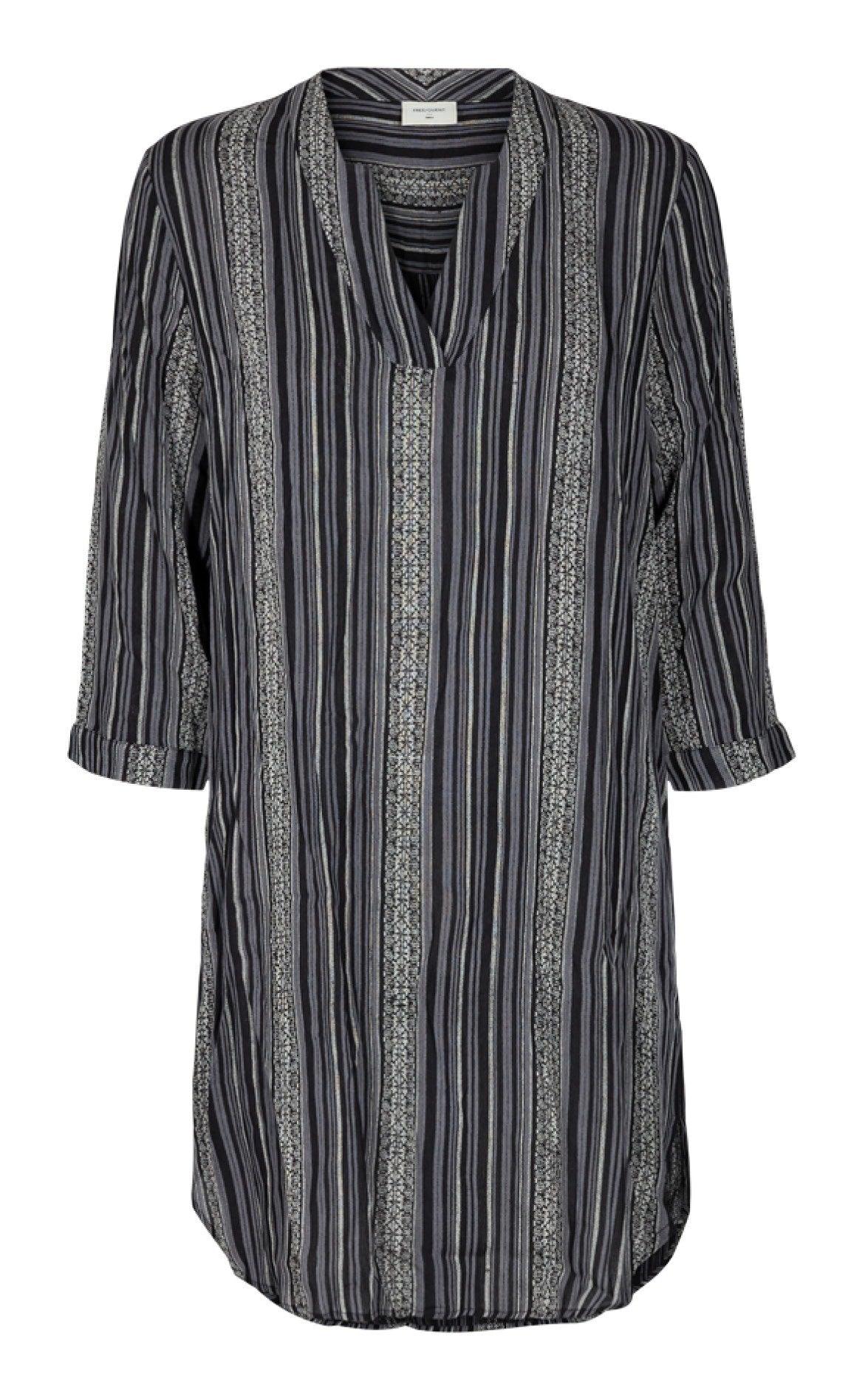 Freequent Kjole - Bea Shirt Stripe - Black Mix