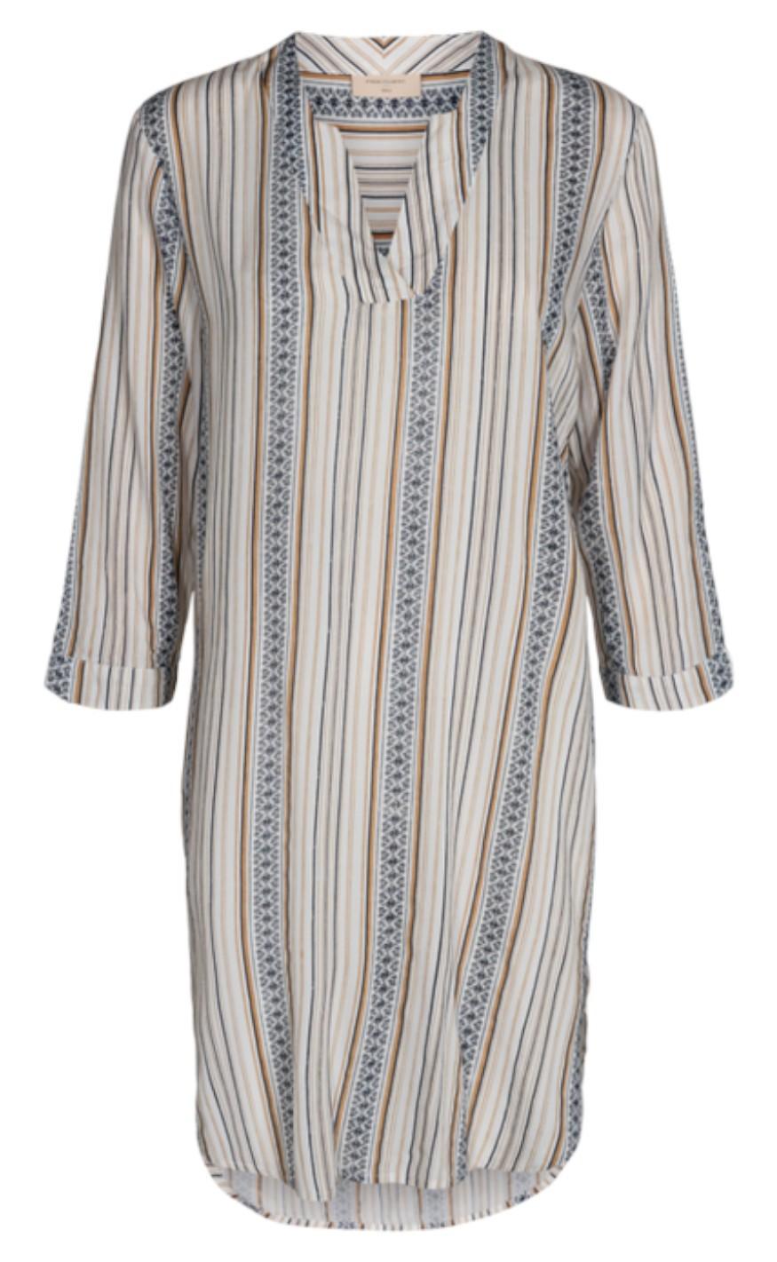 Freequent Kjole - Bea Shirt Stripe - Brilliant White Mix