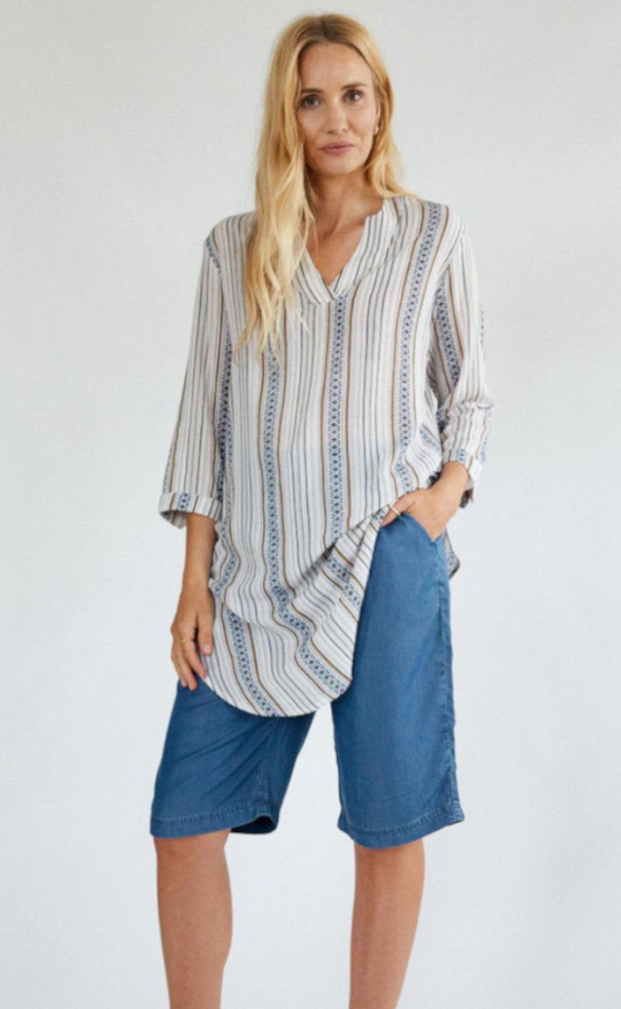 Freequent Kjole - Bea Shirt Stripe - Brilliant White Mix