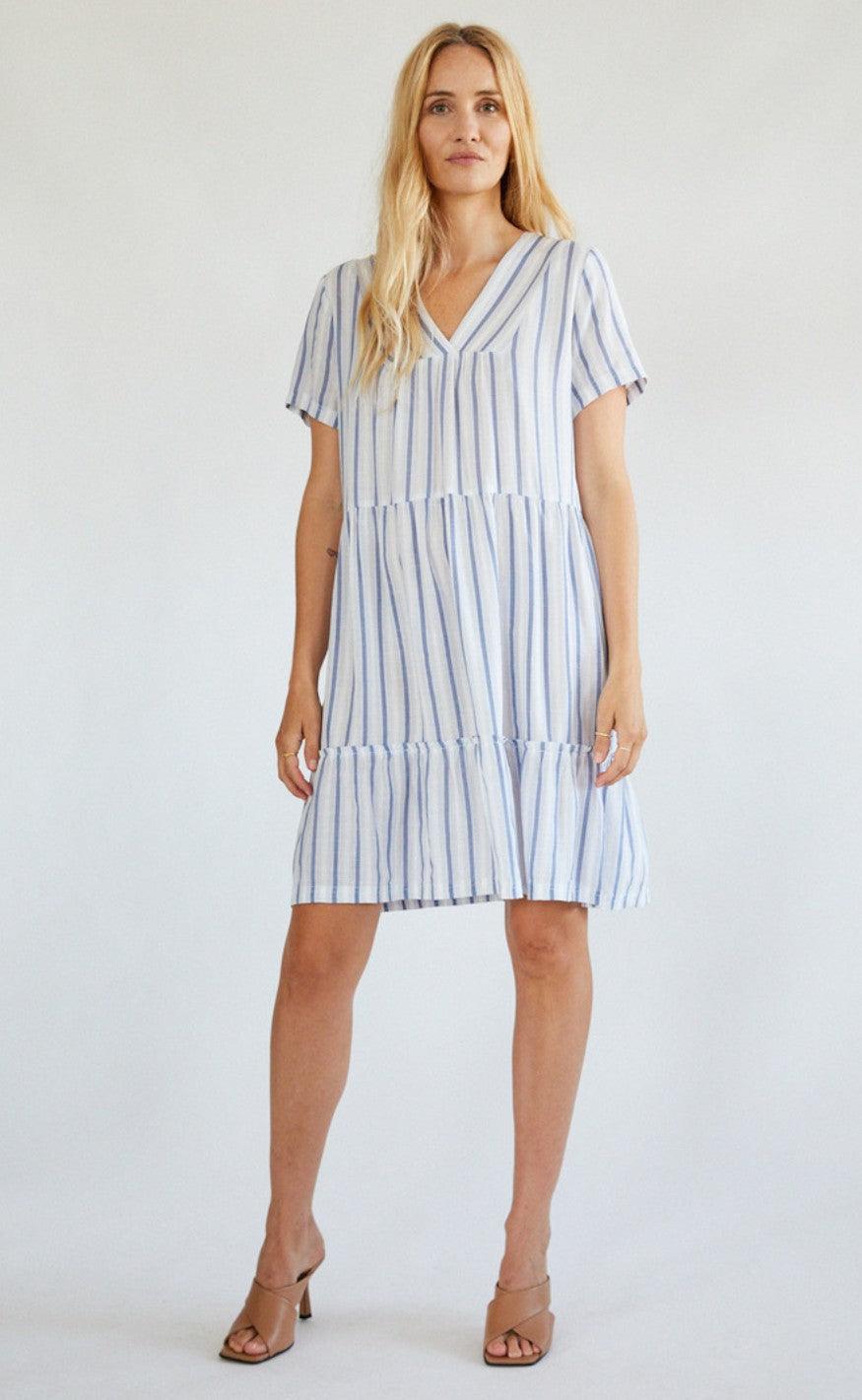 Freequent Kjole - Dea Stripe - Blue Chambray