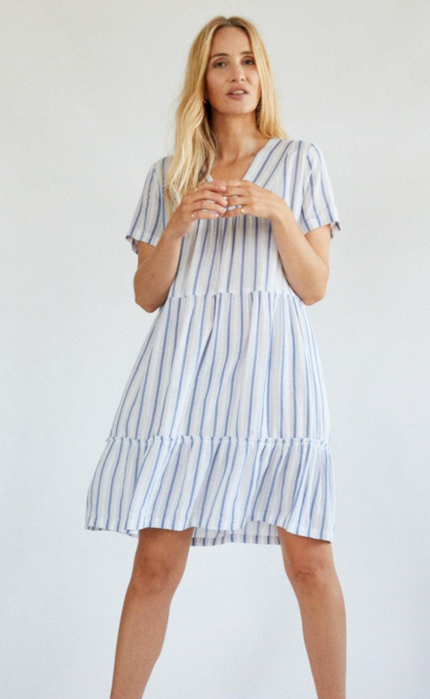 Freequent Kjole - Dea Stripe - Blue Chambray