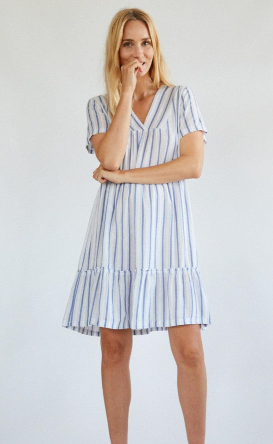 Freequent Kjole - Dea Stripe - Blue Chambray