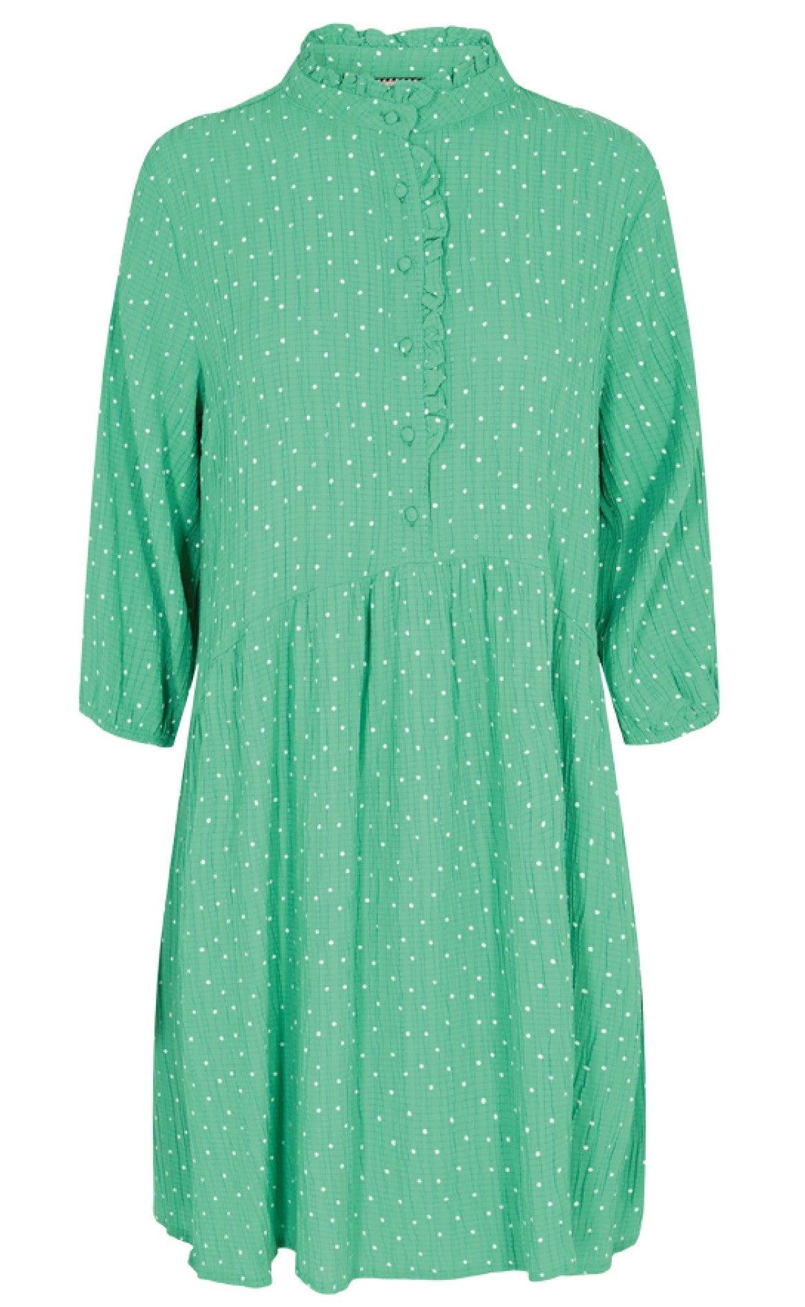 Freequent Kjole - Dotted - Ming Green
