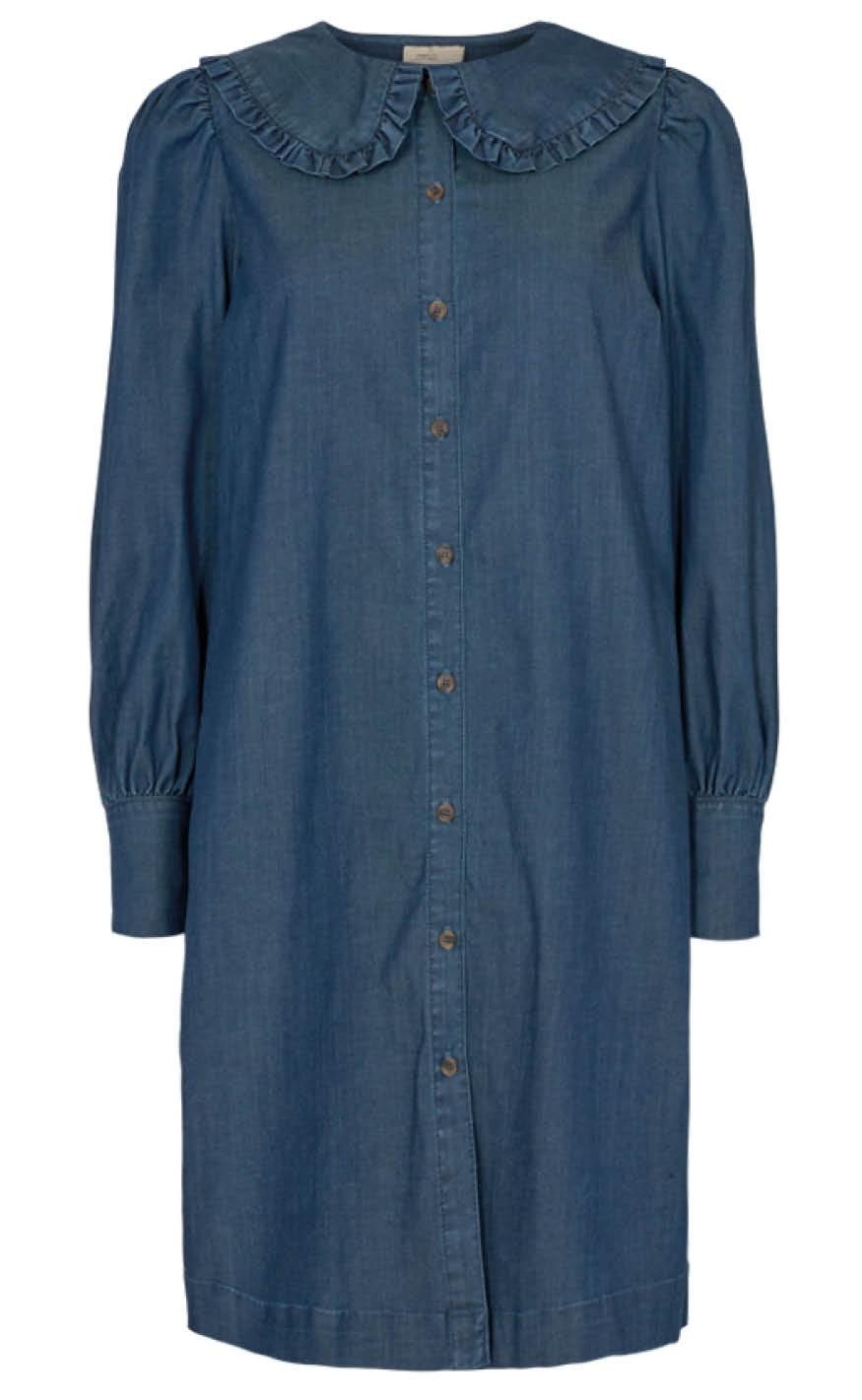 Freequent Kjole - Fia Collar - Medium Blue
