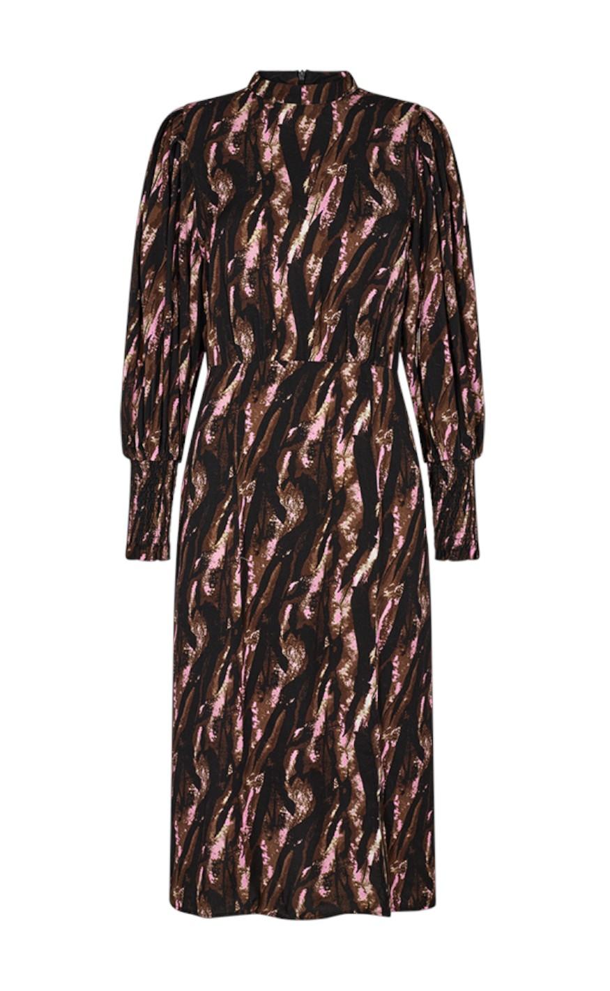Freequent Kjole - Nele - Coffee Bean w. Fuchsia Pink