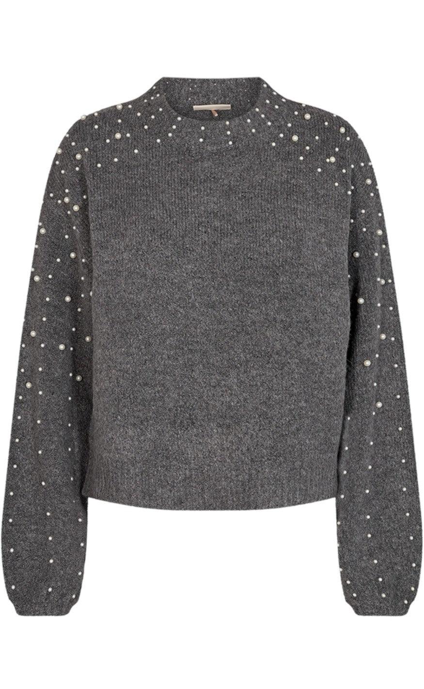 Freequent Pullover - Pearl - Dark Grey Melange