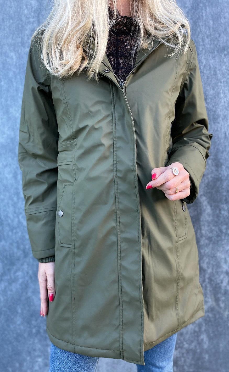 Freequent Regnjakke - Waist - Olive Night