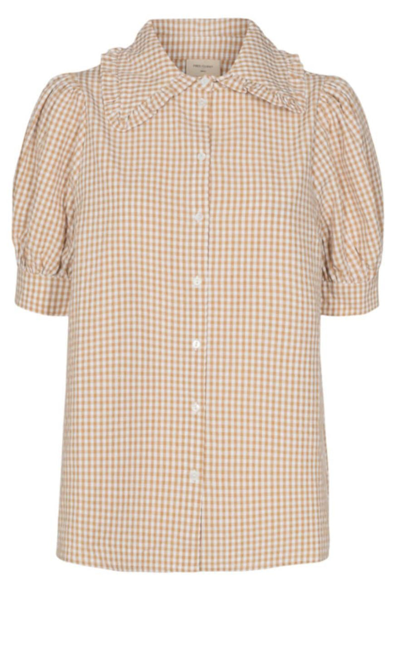 Freequent Skjorte - Gingham - Beige Sand