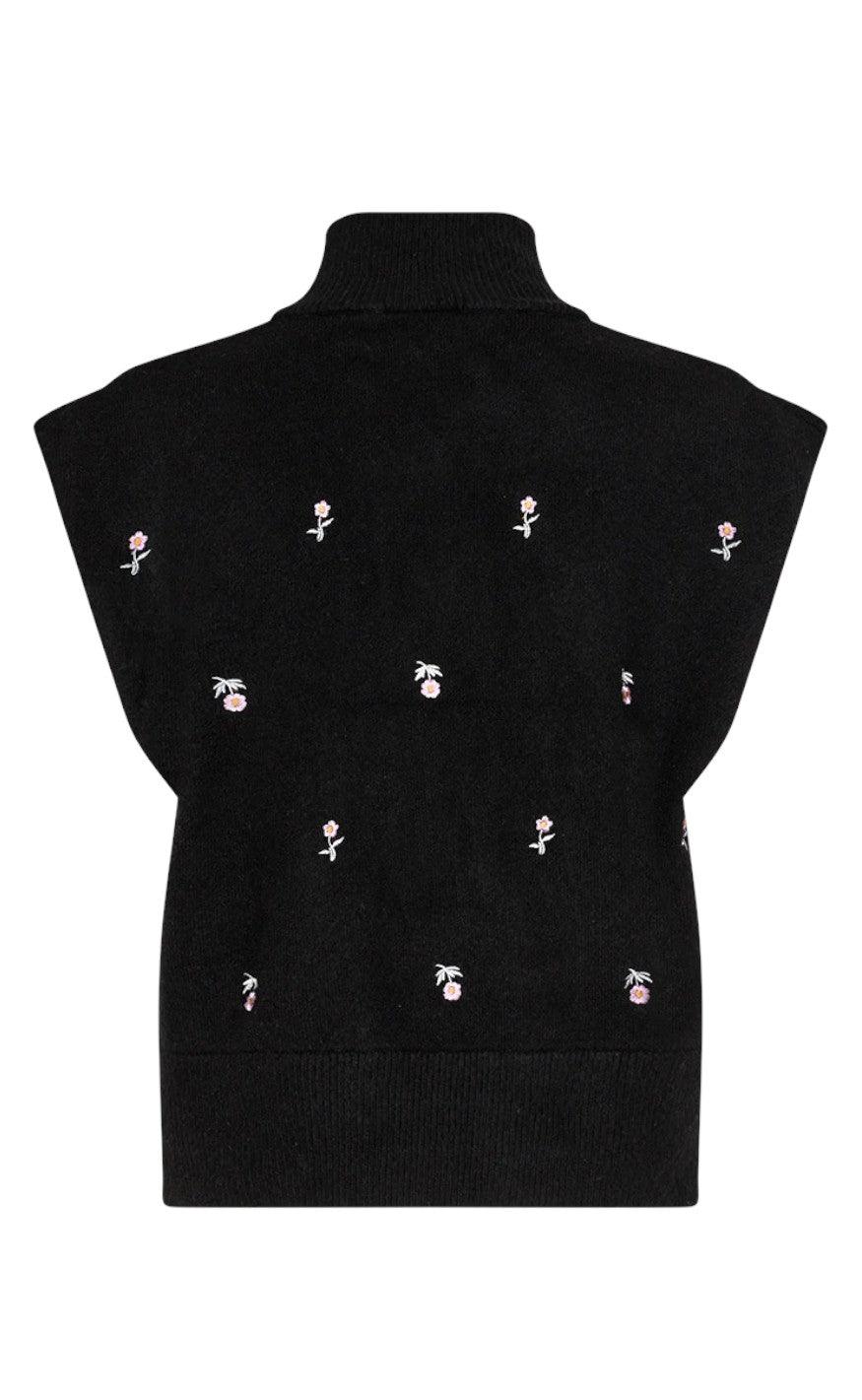 Freequent Vest - Bila - Black w. Lavender