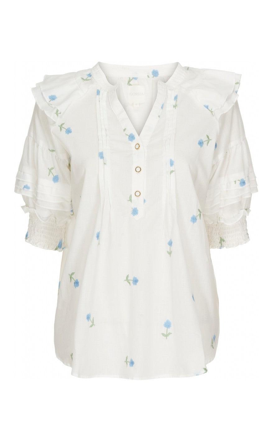 Gossia Bluse - Freya - White With Blue Flower