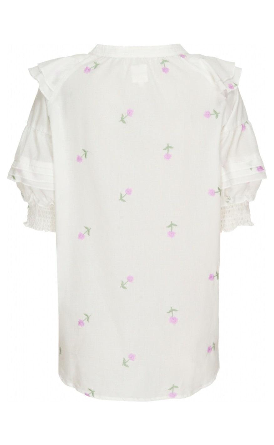 Gossia Bluse - Freya - White With Lavender Flower