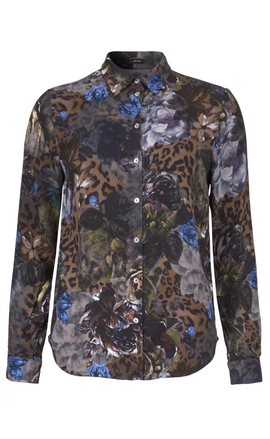 Gustav Skjorte - Printed - Powder W. Leaf Green