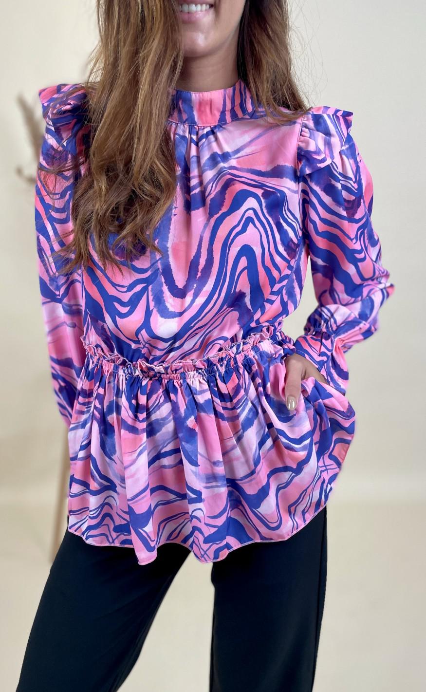 Hunkøn Bluse - Monique - Pink Swirl Art Print