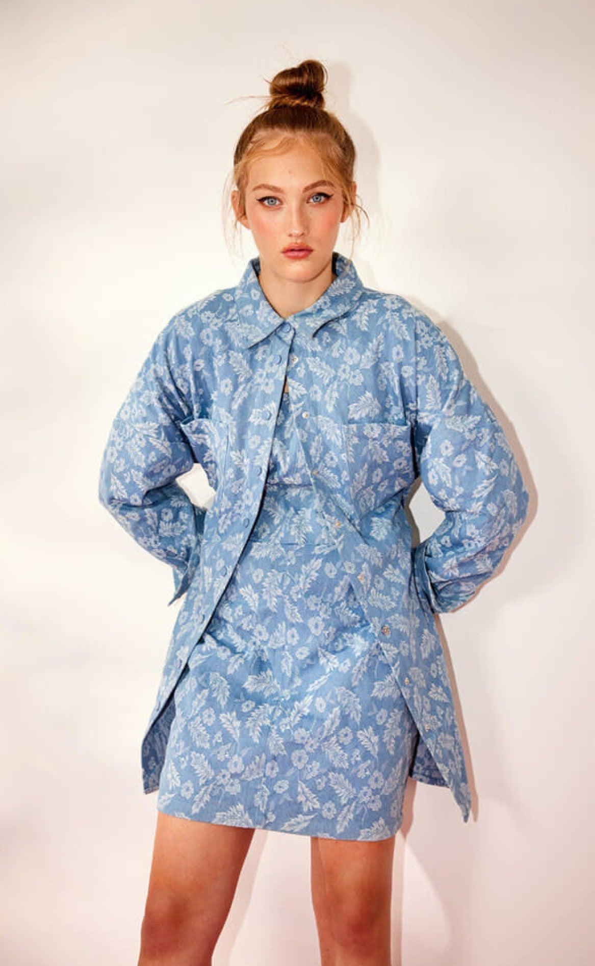 Hunkøn Skjorte - Jolene - Denim Flower