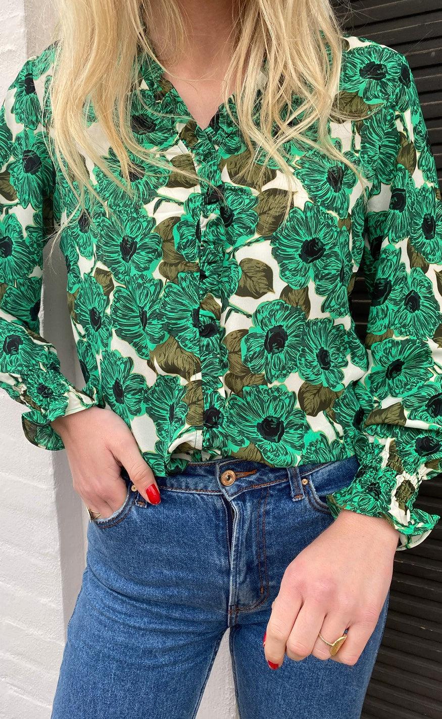INA Copenhagen Bluse - Mali - Green Flower
