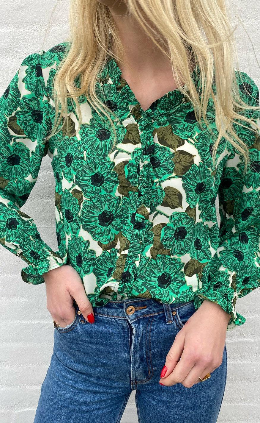 INA Copenhagen Bluse - Mali - Green Flower