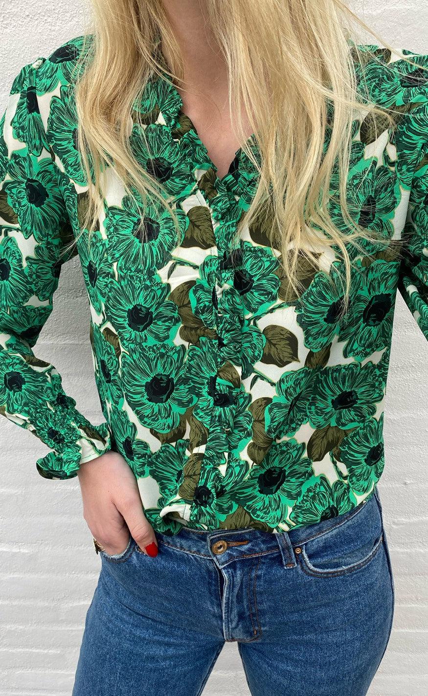 INA Copenhagen Bluse - Mali - Green Flower
