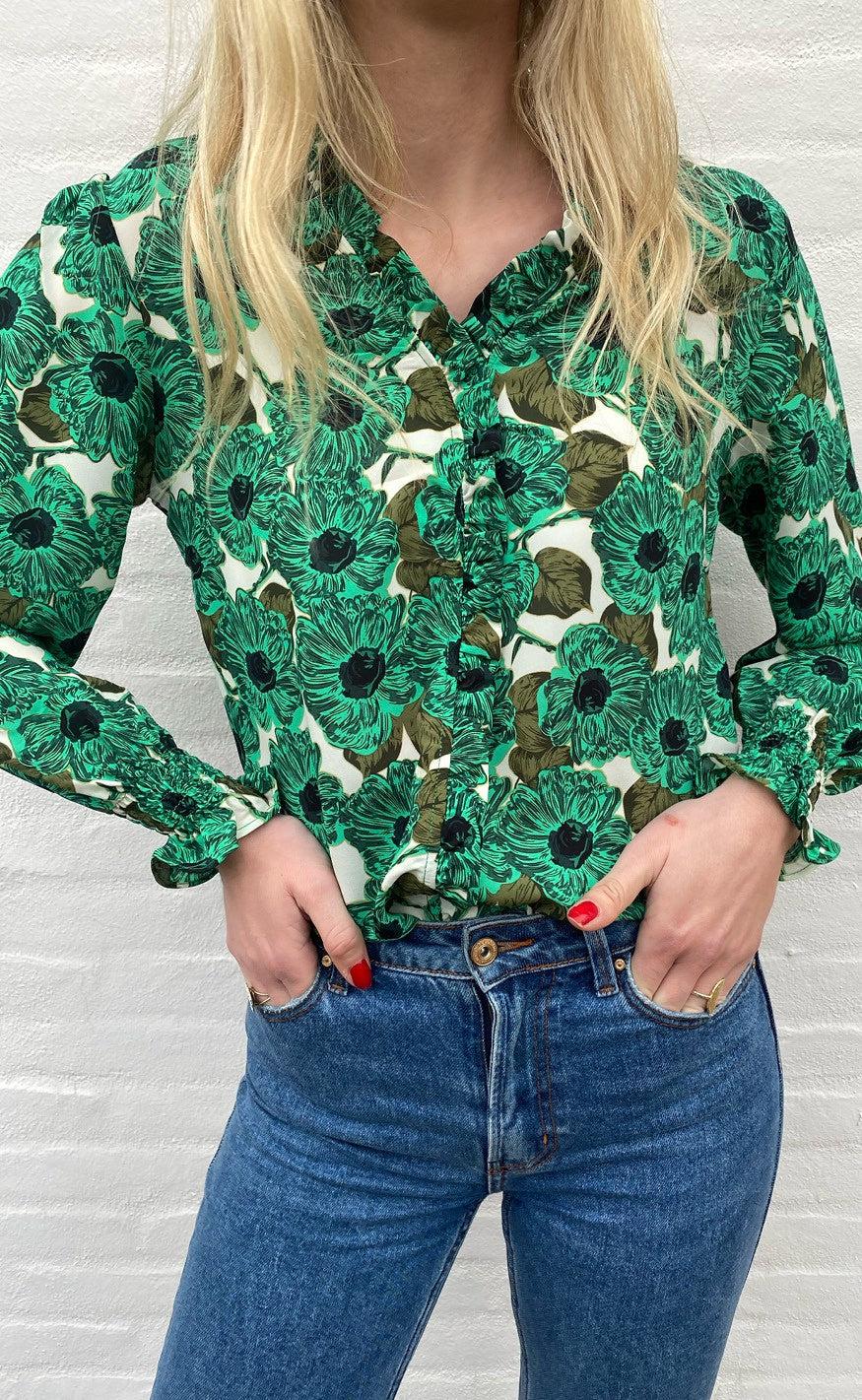 INA Copenhagen Bluse - Mali - Green Flower