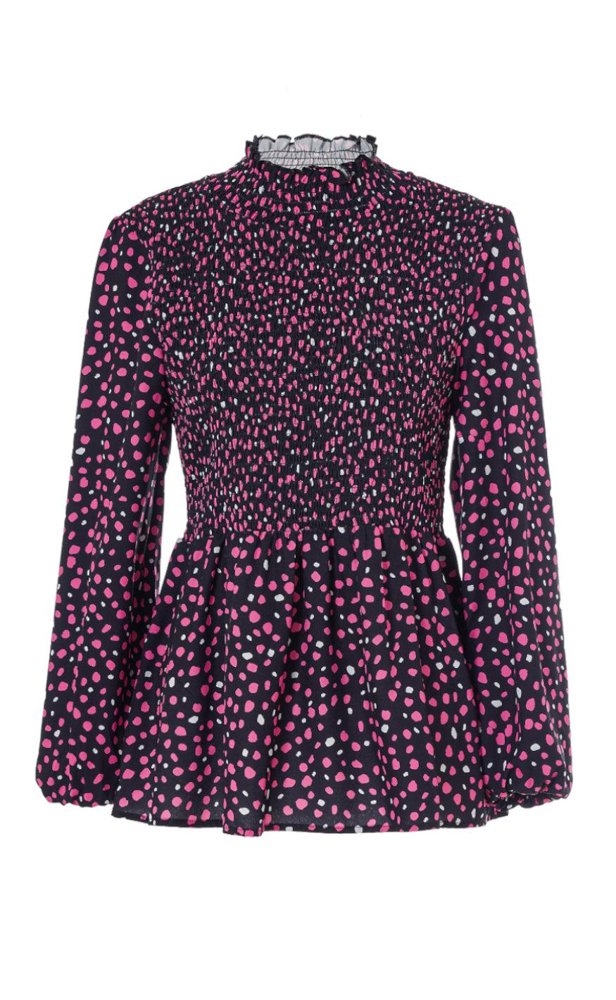 INA Copenhagen Bluse - Sanne - Black W. Pink Dots