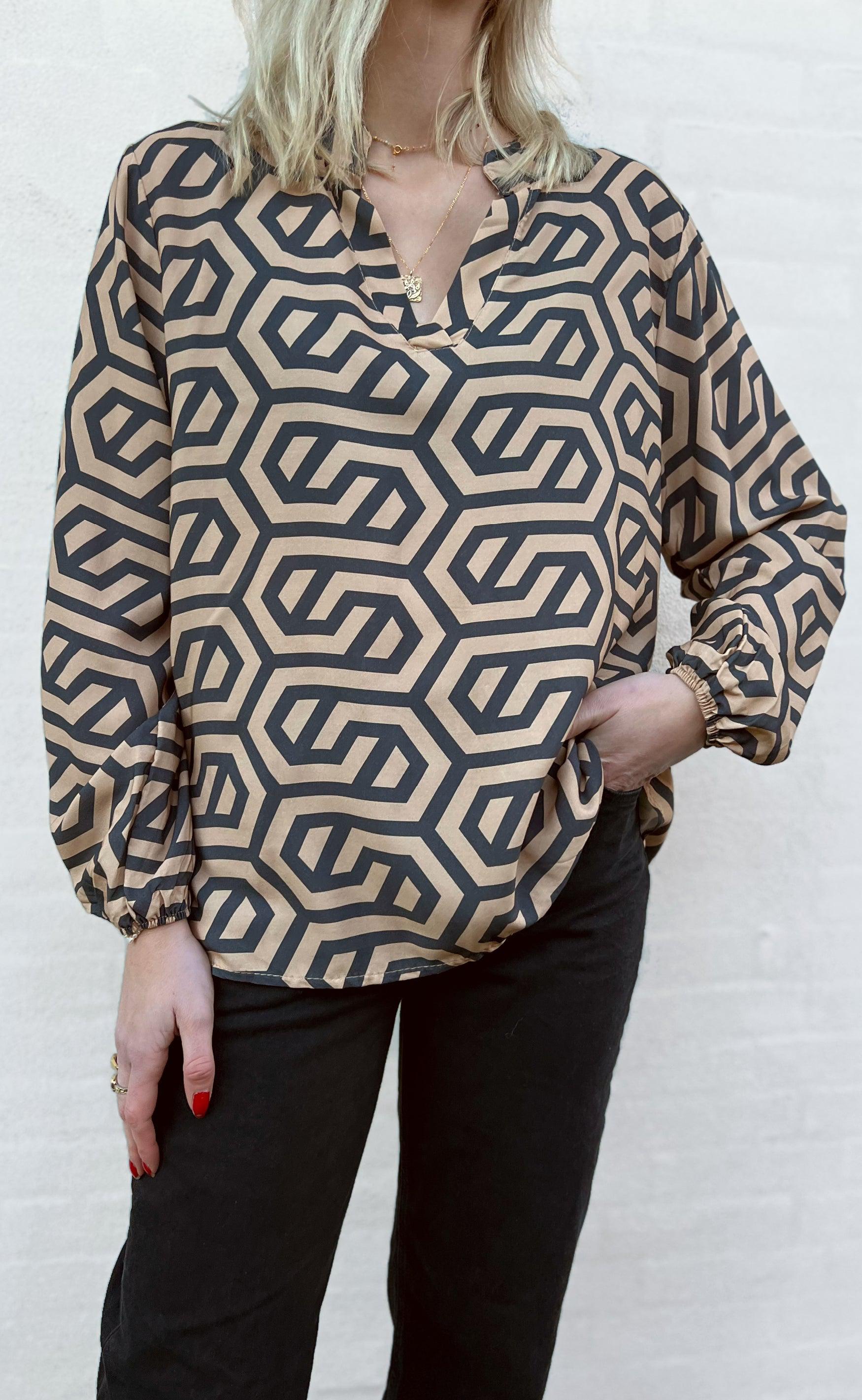 INA Copenhagen Bluse - Vera - Brown/Black Lines