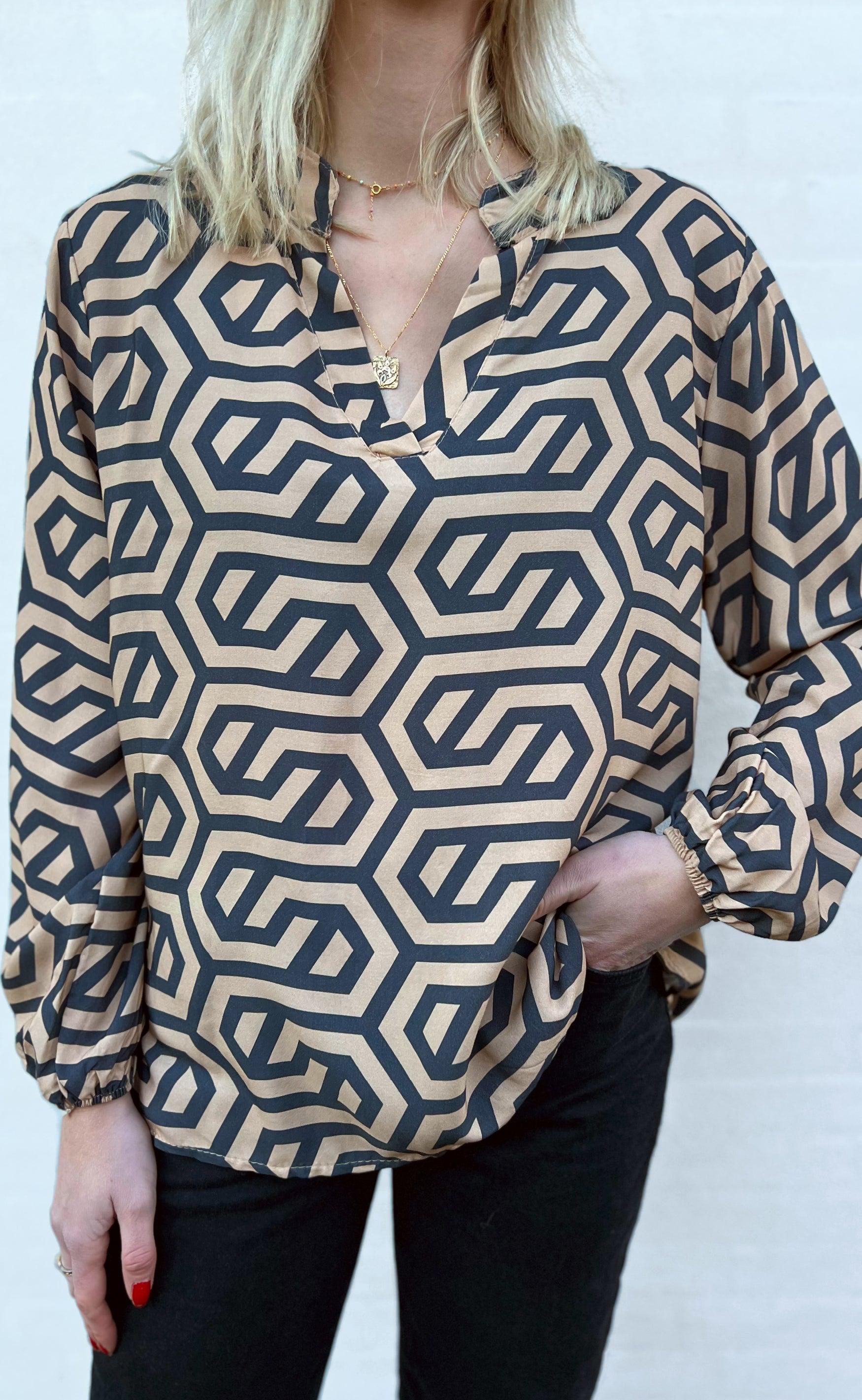 INA Copenhagen Bluse - Vera - Brown/Black Lines