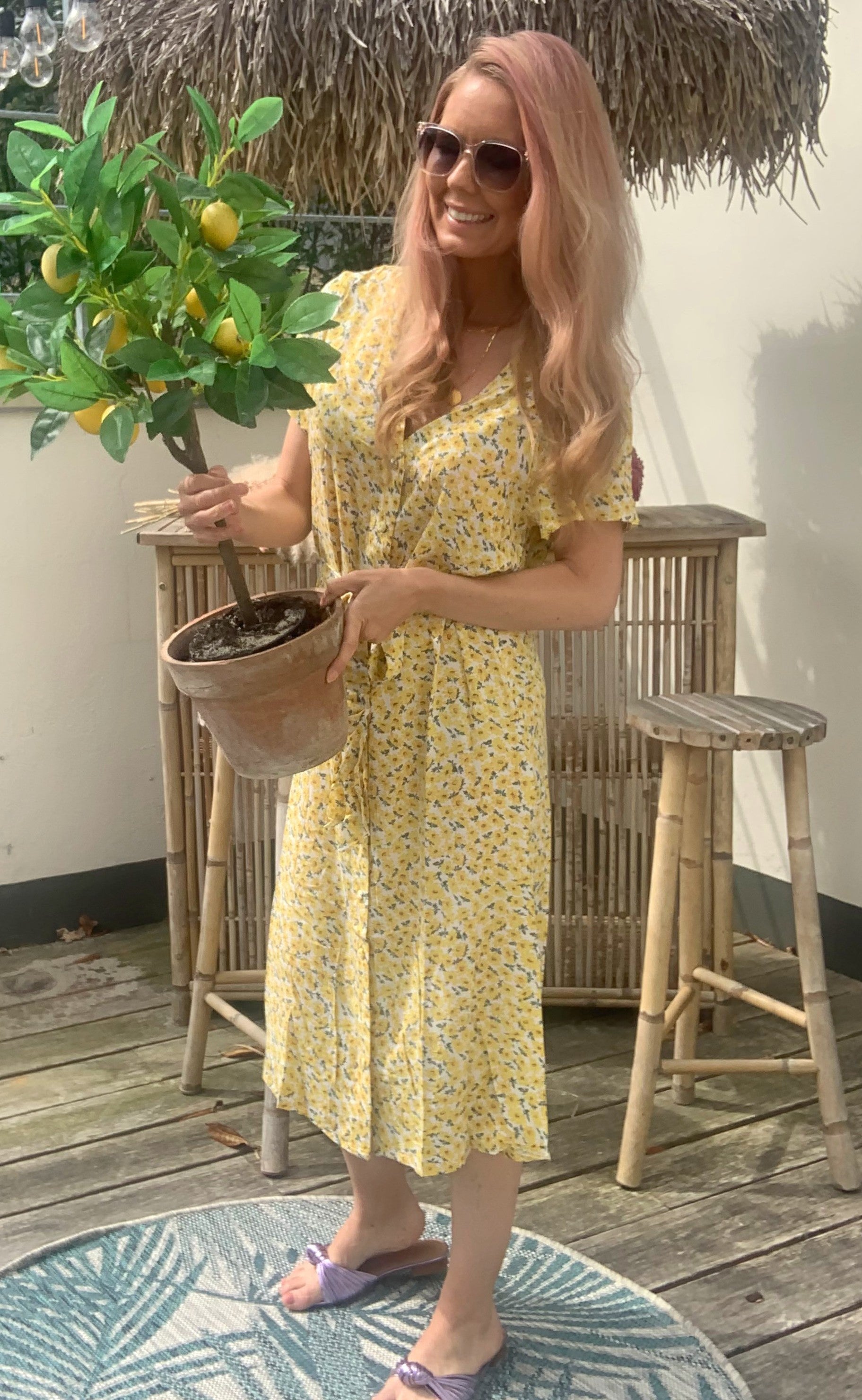 INA Copenhagen Kjole - Astrid - Yellow Flower