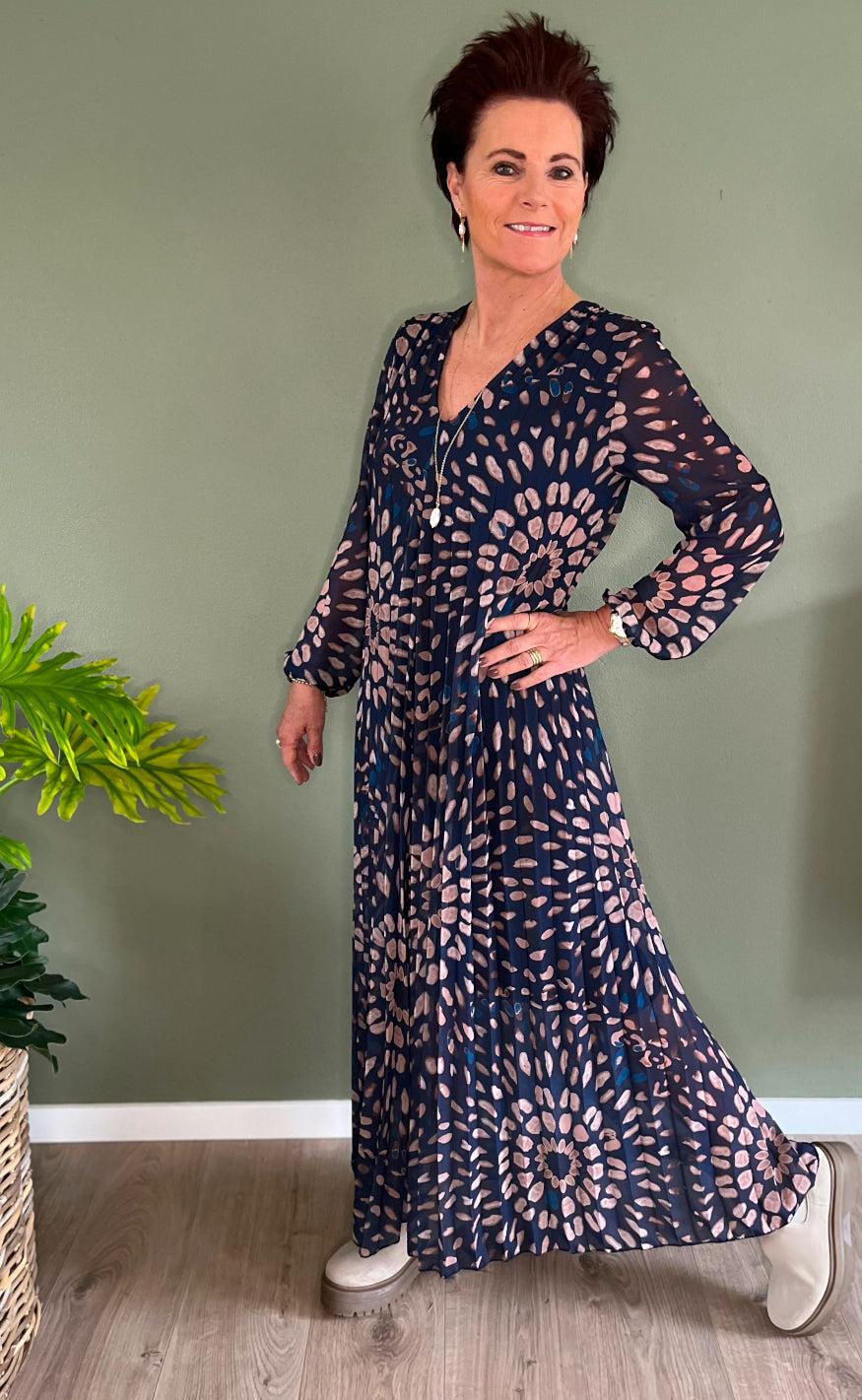 INA Copenhagen Kjole - Aya Plisse - Navy / Brown