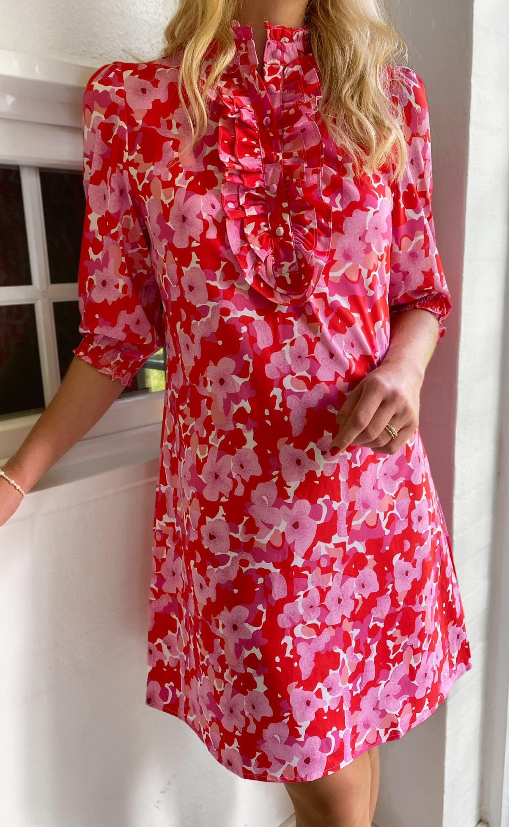INA Copenhagen Kjole - Camilla - Pink/Red Flowers