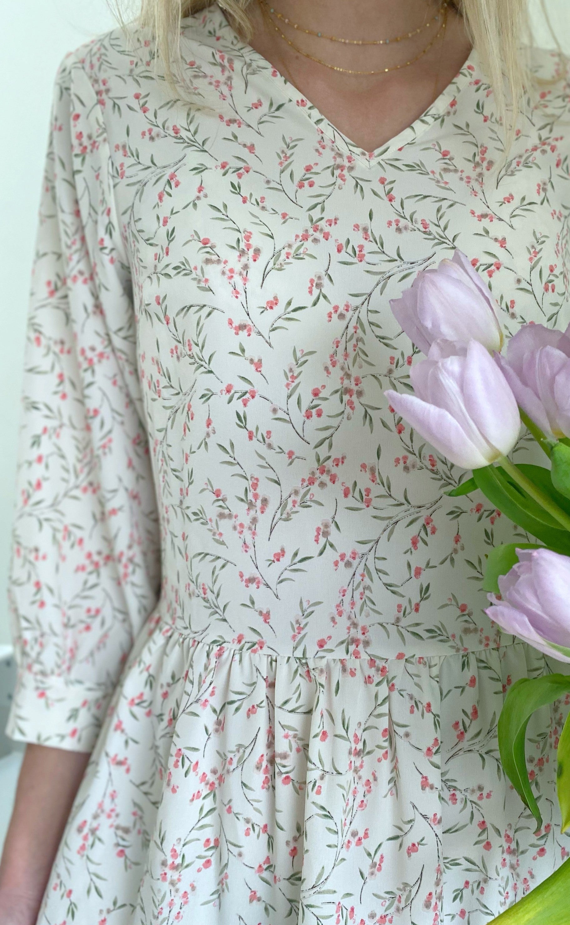 INA Copenhagen Kjole - Camille - White / Rose Flower